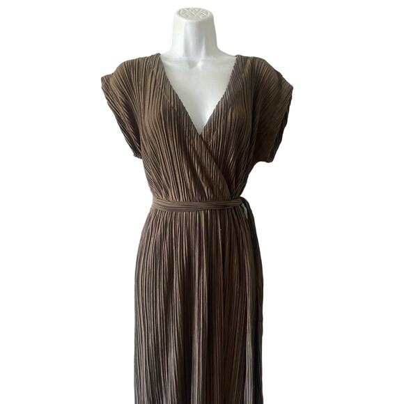 Soft Surroundings Perfect Plisse Mocha French Pleat Maxi Long Dress - Picture 9 of 11